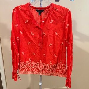 J. Crew Bright Red Floral Embroidered Blouse